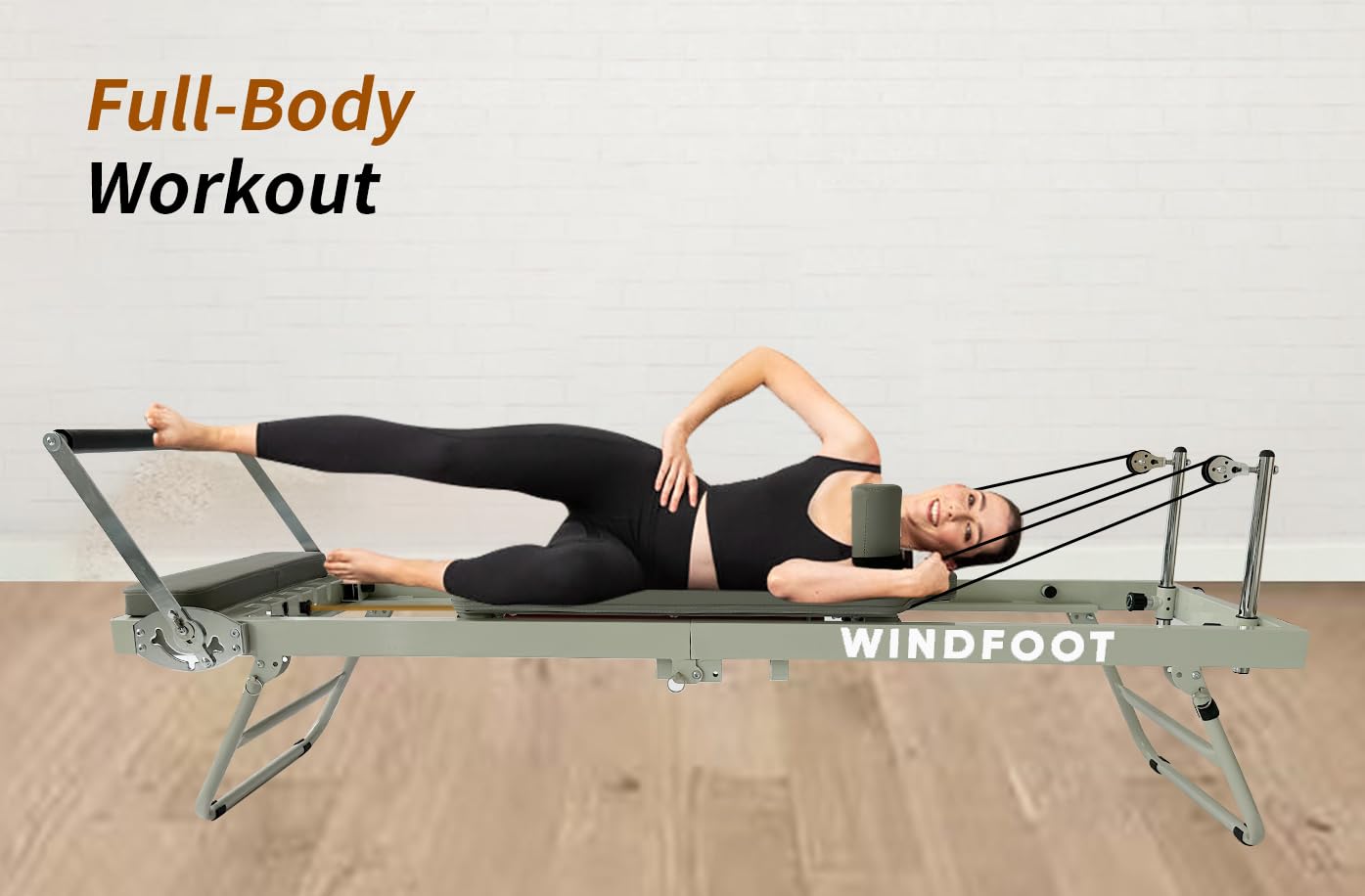 WINDFOOT Pilates Reformer-Workout-Maschine, bis zu 136 kg Gewichtskapazität, Pilates-Übungsgerät mit Sprungbrett, 4 x 66 kg Federn und 5 Widerstandsschnüre, Gelb - 6,8 kg, Blau - 9 kg, Rot - 11,8 kg