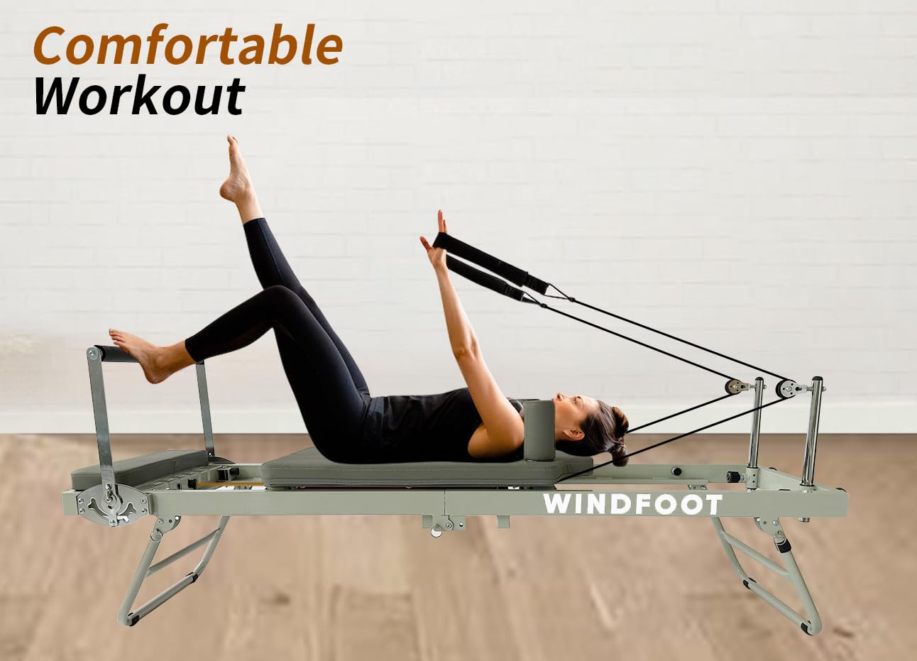 WINDFOOT Pilates Reformer-Workout-Maschine, bis zu 136 kg Gewichtskapazität, Pilates-Übungsgerät mit Sprungbrett, 4 x 66 kg Federn und 5 Widerstandsschnüre, Gelb - 6,8 kg, Blau - 9 kg, Rot - 11,8 kg