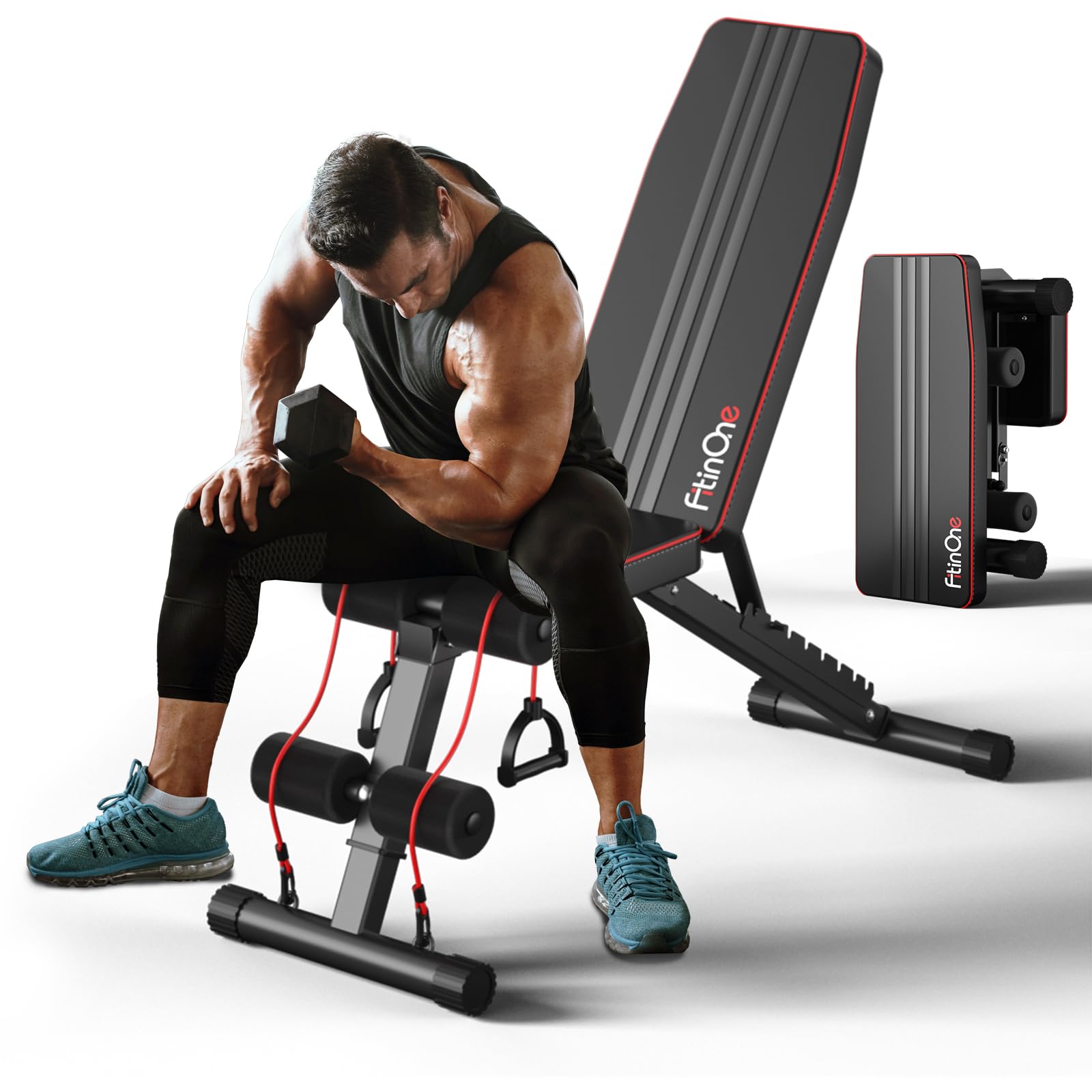 FitinOne Hantelbank Klappbar Verstellbar, Multifunktions Trainingsbank Schrägbank für Ganzkörper-workout, 6 in 1 Fitnessbank für zu Hause oder im Fitnessstudio, 300kg Gewichtskapazität