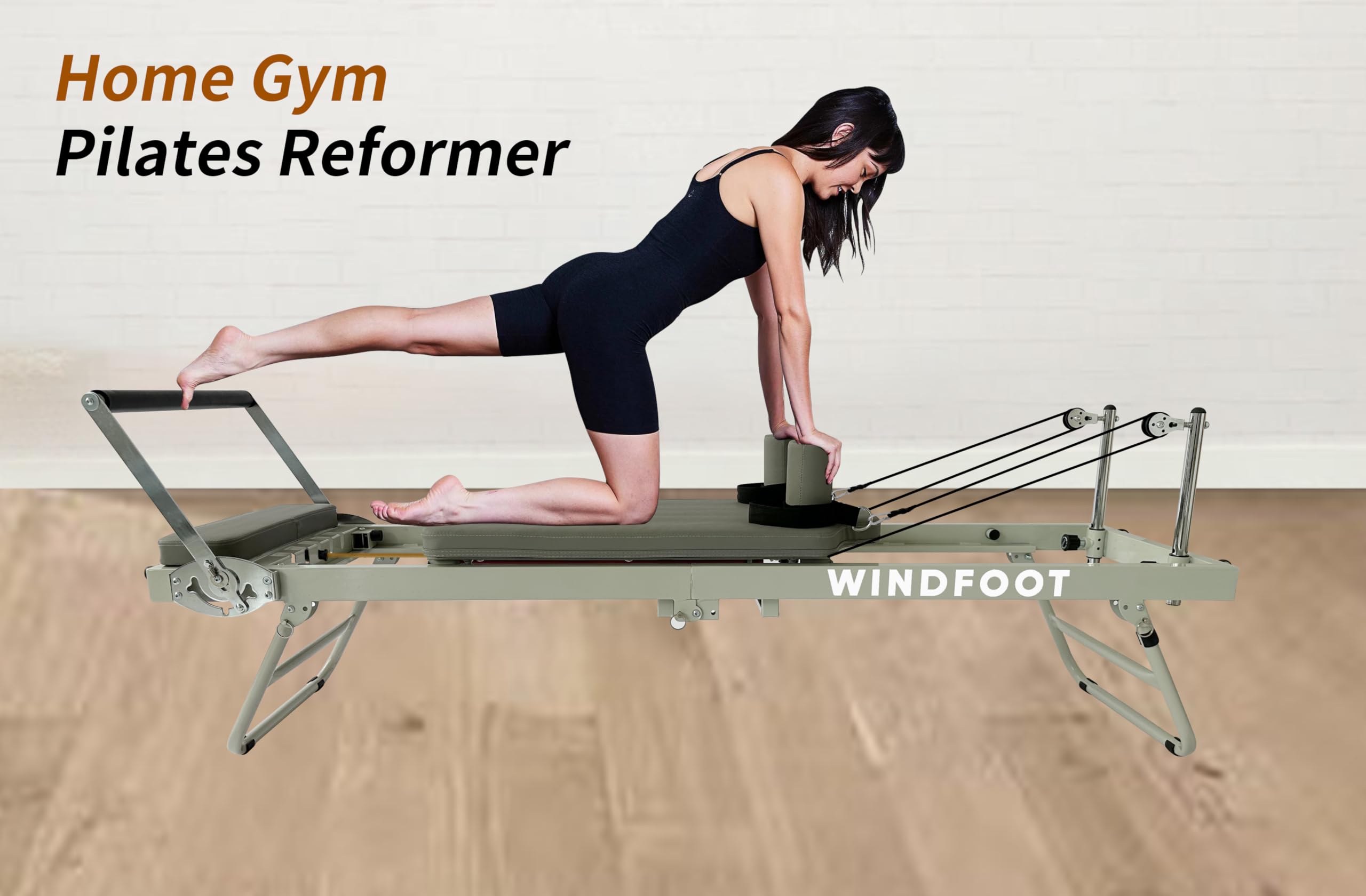 WINDFOOT Pilates Reformer-Workout-Maschine, bis zu 136 kg Gewichtskapazität, Pilates-Übungsgerät mit Sprungbrett, 4 x 66 kg Federn und 5 Widerstandsschnüre, Gelb - 6,8 kg, Blau - 9 kg, Rot - 11,8 kg