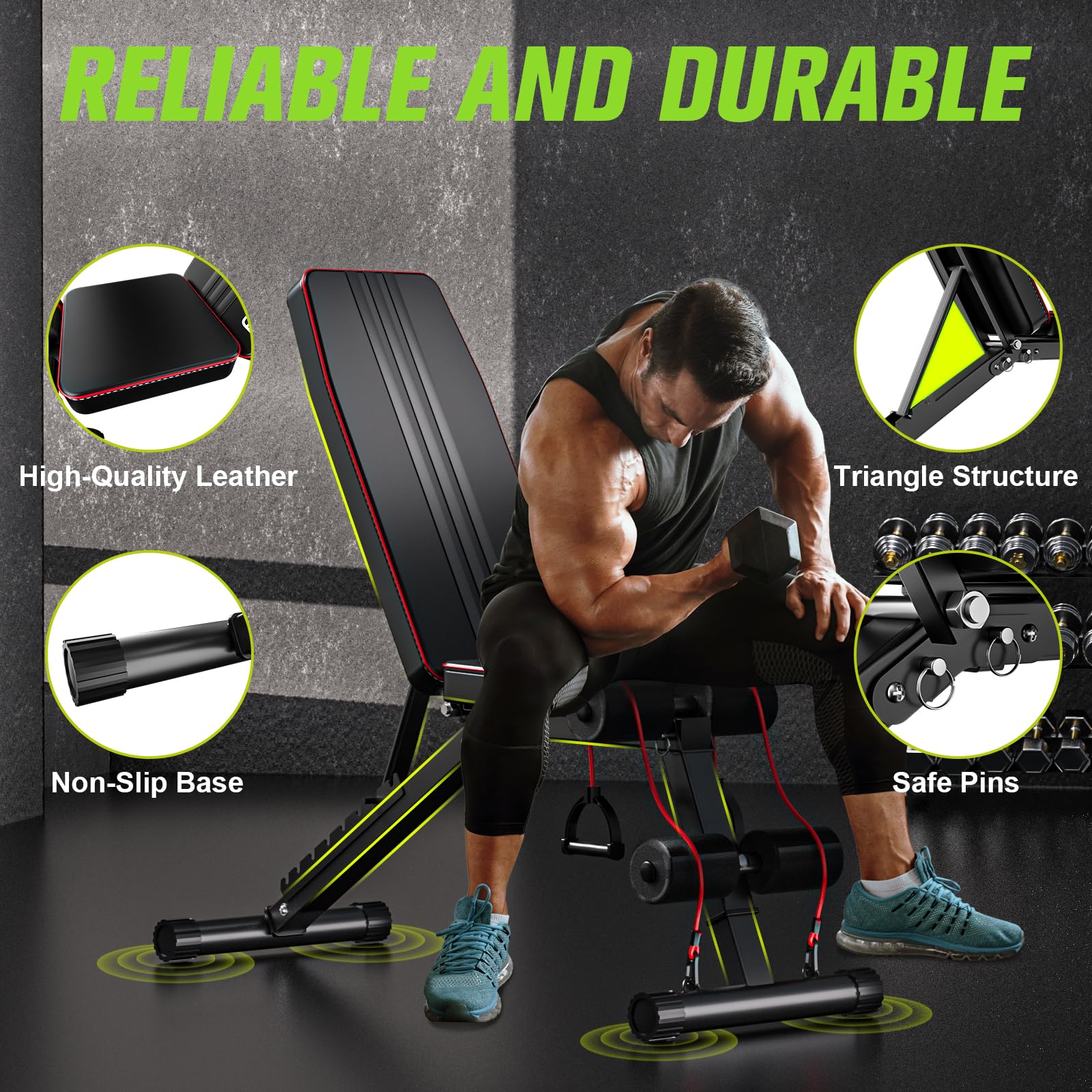FitinOne Hantelbank Klappbar Verstellbar, Multifunktions Trainingsbank Schrägbank für Ganzkörper-workout, 6 in 1 Fitnessbank für zu Hause oder im Fitnessstudio, 300kg Gewichtskapazität