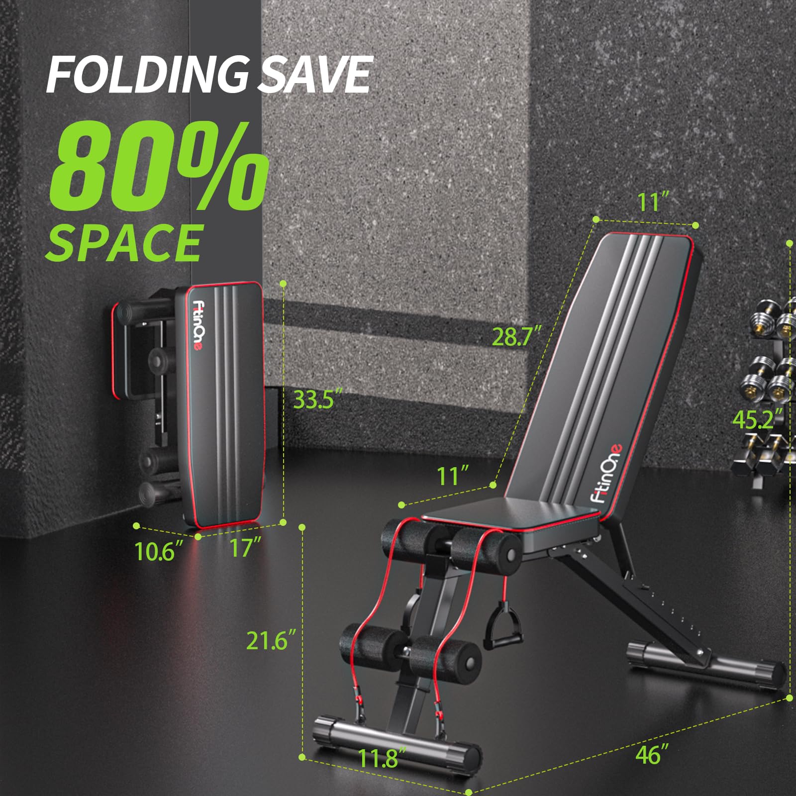 FitinOne Hantelbank Klappbar Verstellbar, Multifunktions Trainingsbank Schrägbank für Ganzkörper-workout, 6 in 1 Fitnessbank für zu Hause oder im Fitnessstudio, 300kg Gewichtskapazität