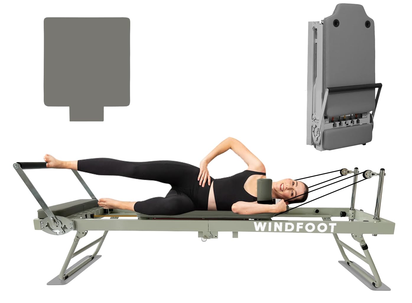 WINDFOOT Pilates Reformer-Workout-Maschine, bis zu 136 kg Gewichtskapazität, Pilates-Übungsgerät mit Sprungbrett, 4 x 66 kg Federn und 5 Widerstandsschnüre, Gelb - 6,8 kg, Blau - 9 kg, Rot - 11,8 kg