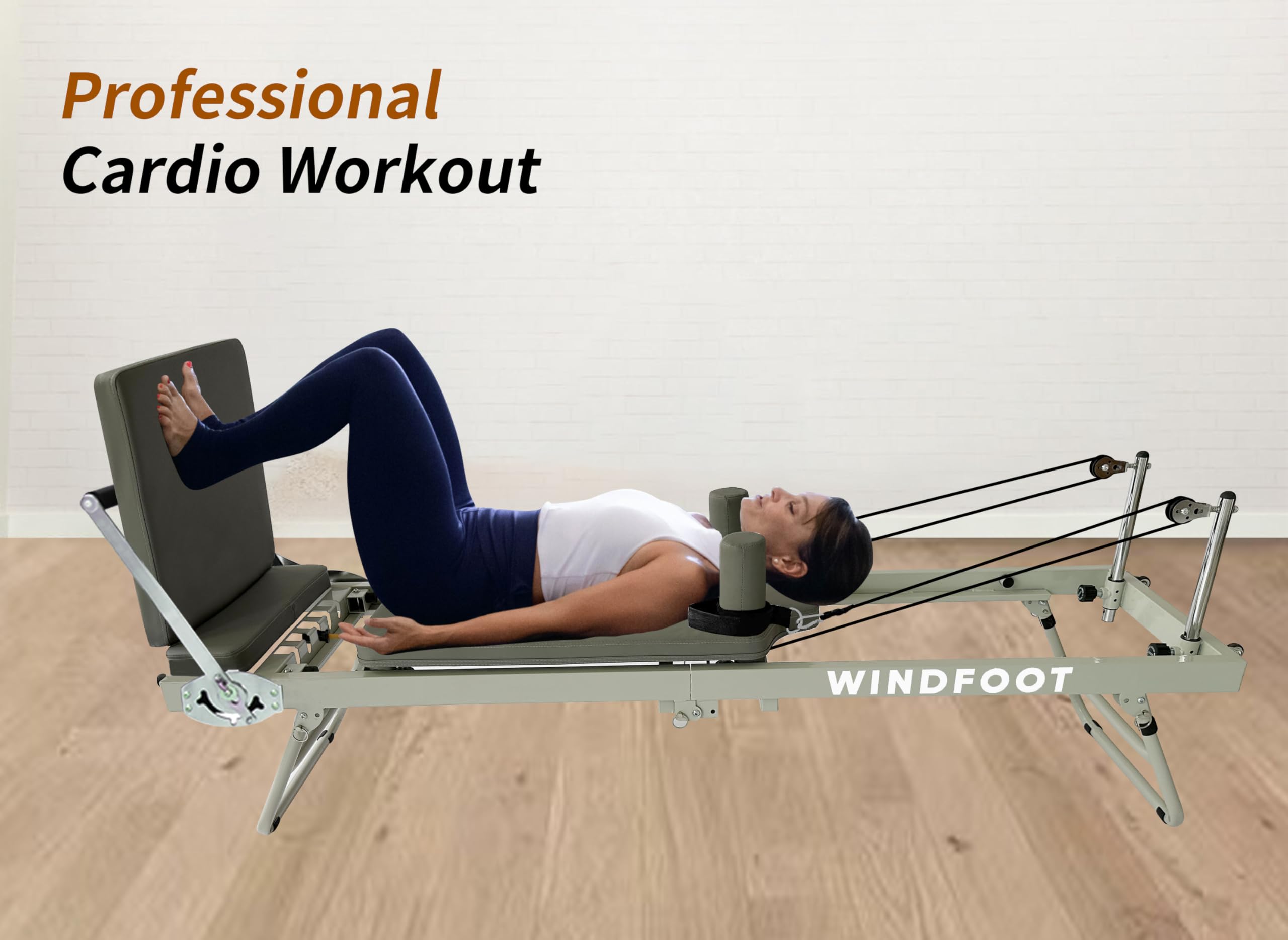 WINDFOOT Pilates Reformer-Workout-Maschine, bis zu 136 kg Gewichtskapazität, Pilates-Übungsgerät mit Sprungbrett, 4 x 66 kg Federn und 5 Widerstandsschnüre, Gelb - 6,8 kg, Blau - 9 kg, Rot - 11,8 kg
