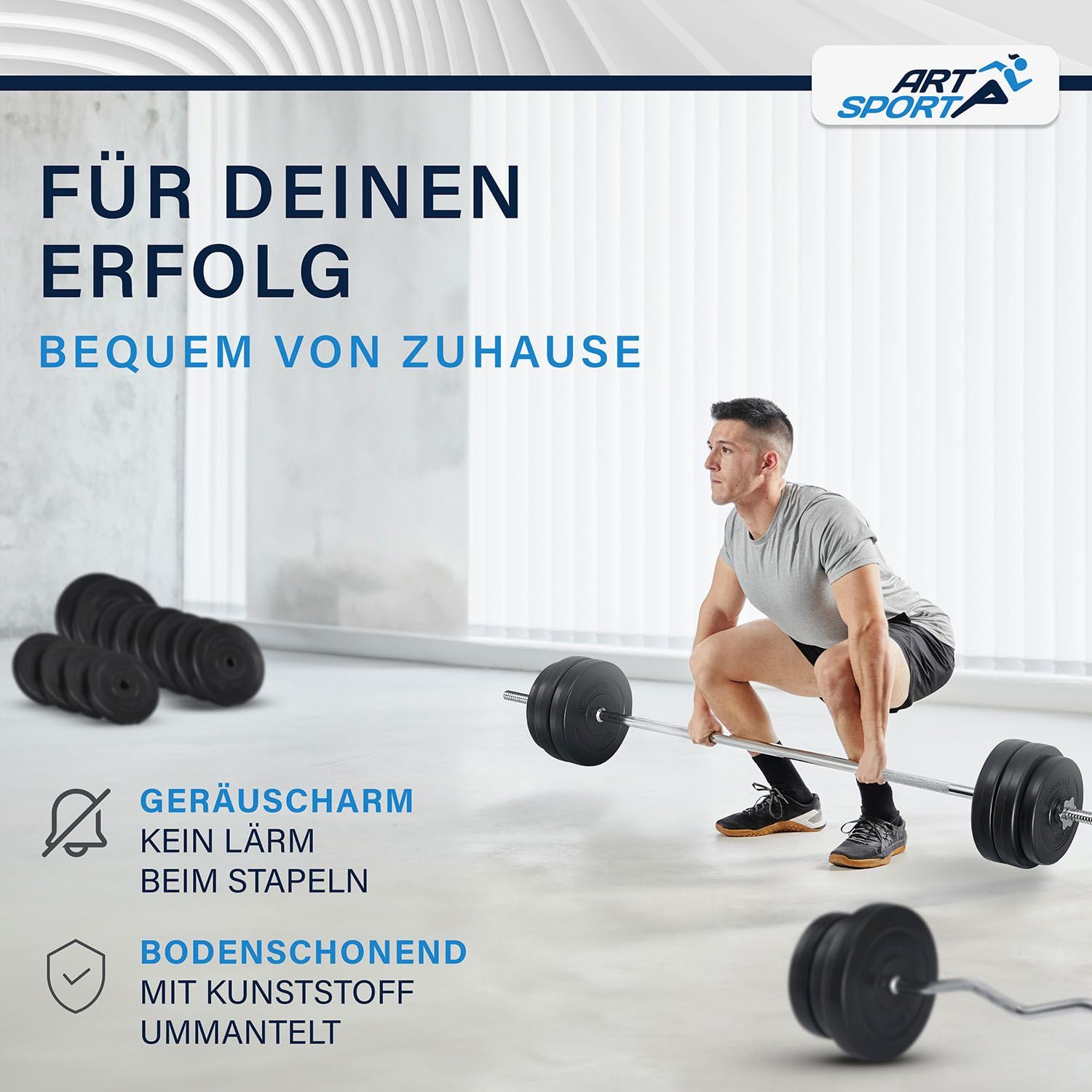 ArtSport 3in1 Hantelset mit 2 Kurzhanteln, 1 Langhantel & 1 SZ Curlhantel - 12 Gewichte mit 60kg und Sternverschlüssen - Hantel Set Krafttraining