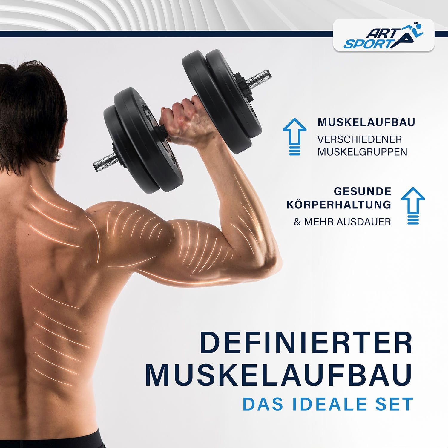ArtSport 3in1 Hantelset mit 2 Kurzhanteln, 1 Langhantel & 1 SZ Curlhantel - 12 Gewichte mit 60kg und Sternverschlüssen - Hantel Set Krafttraining