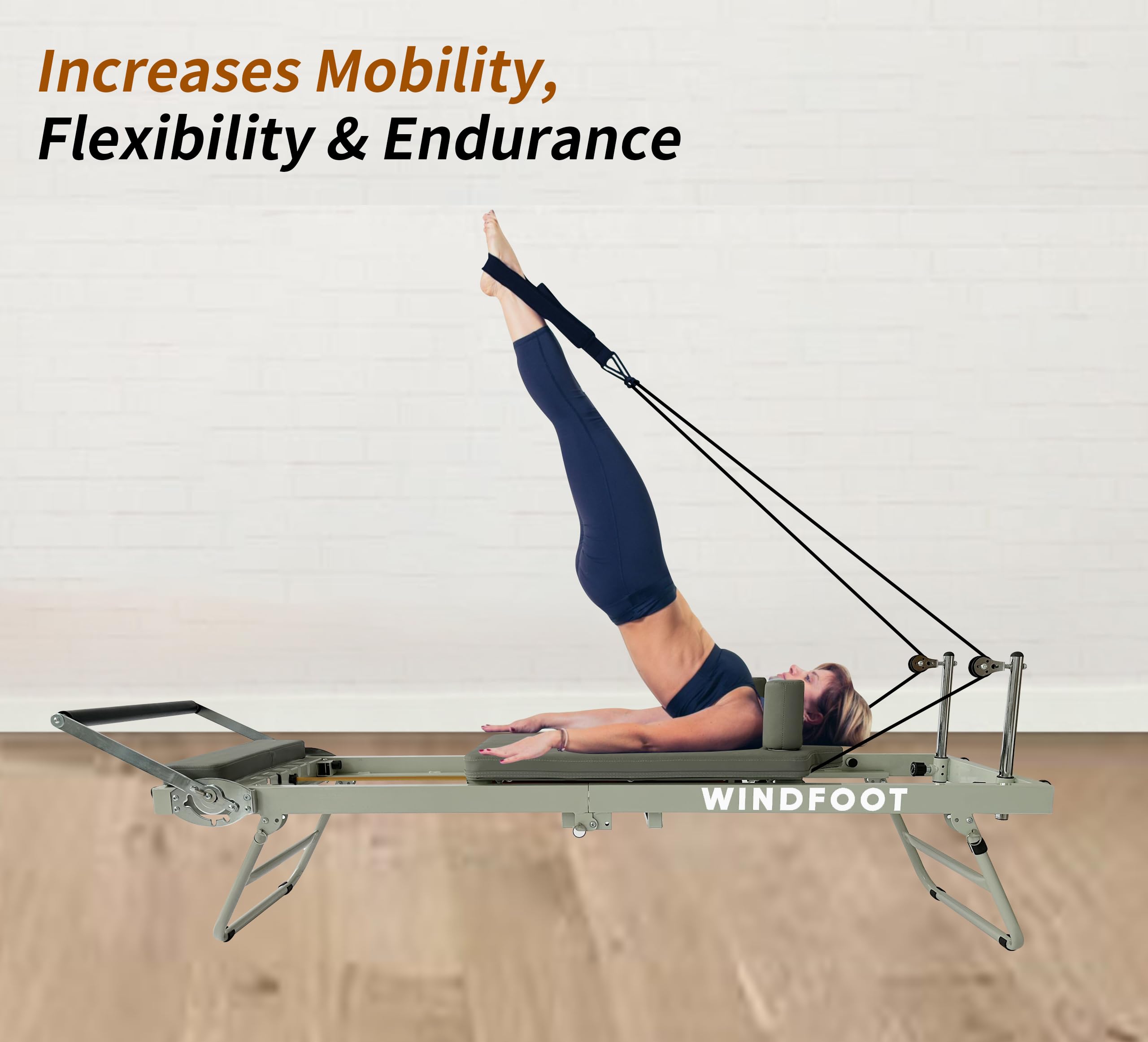 WINDFOOT Pilates Reformer-Workout-Maschine, bis zu 136 kg Gewichtskapazität, Pilates-Übungsgerät mit Sprungbrett, 4 x 66 kg Federn und 5 Widerstandsschnüre, Gelb - 6,8 kg, Blau - 9 kg, Rot - 11,8 kg