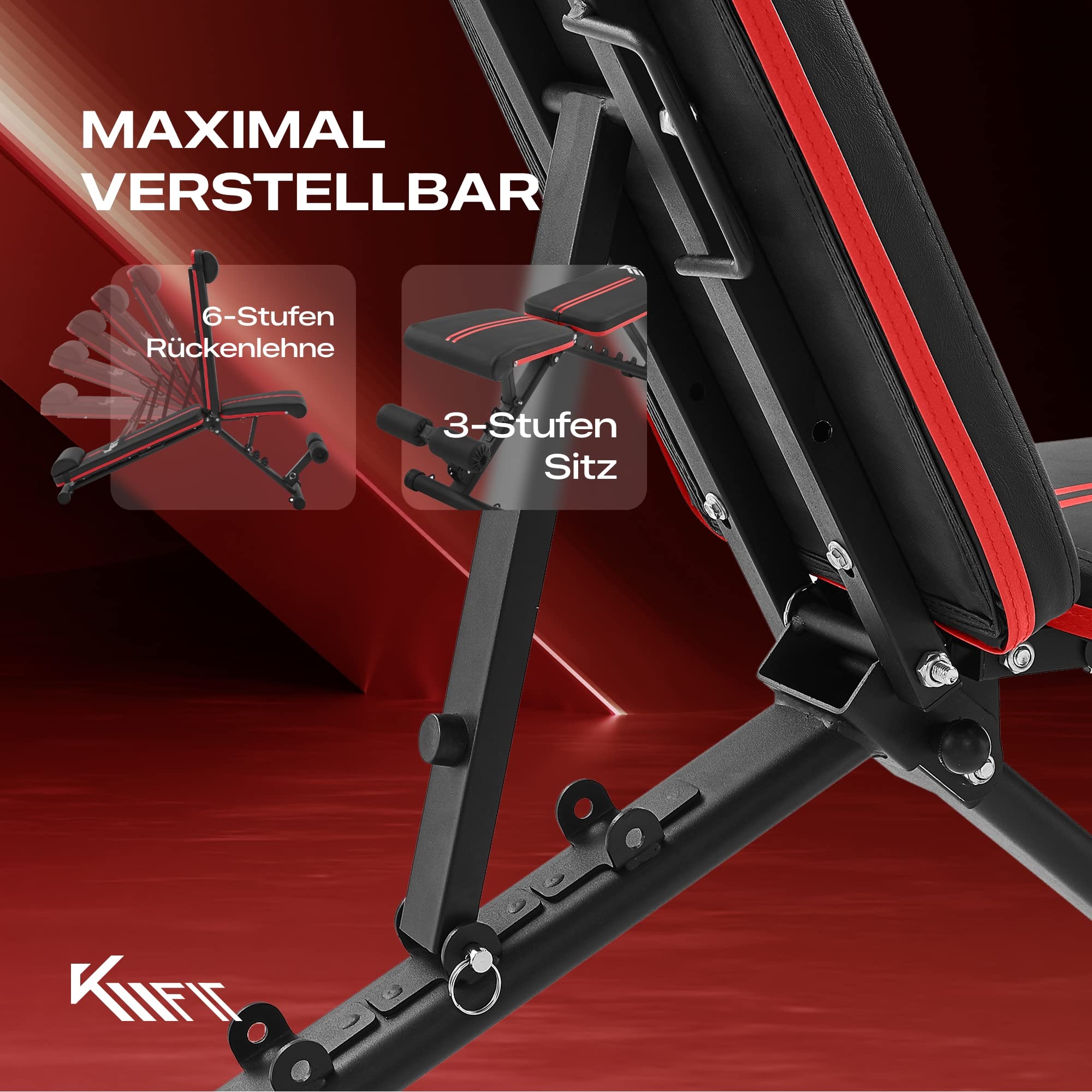 KM Fit klappbare Hantelbank Multifunktion Training Fitness Bank | 6-fach verstellbare Rückenlehne | 3-fach verstellbarer Sitz | Atmungsaktive EVA-Oberfläche | Belastbarkeit bis zu 400 kg