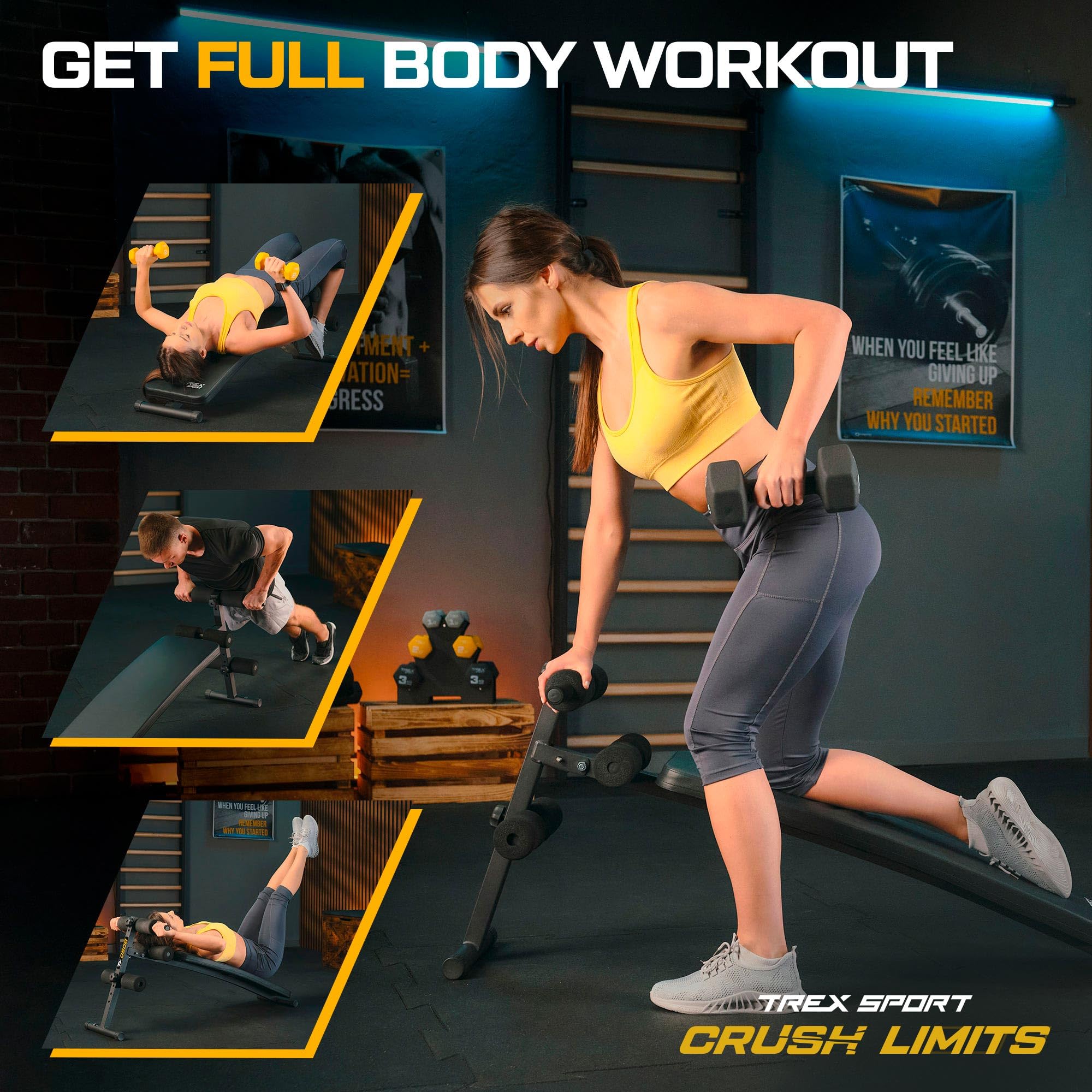 TREX SPORT Sit Up Bank klappbar Hantelbank TX-050B | Trainingsbank Schrägbank mit Beinstrecker, Griffen | Bauchtrainer & Rückentrainer für zuhause