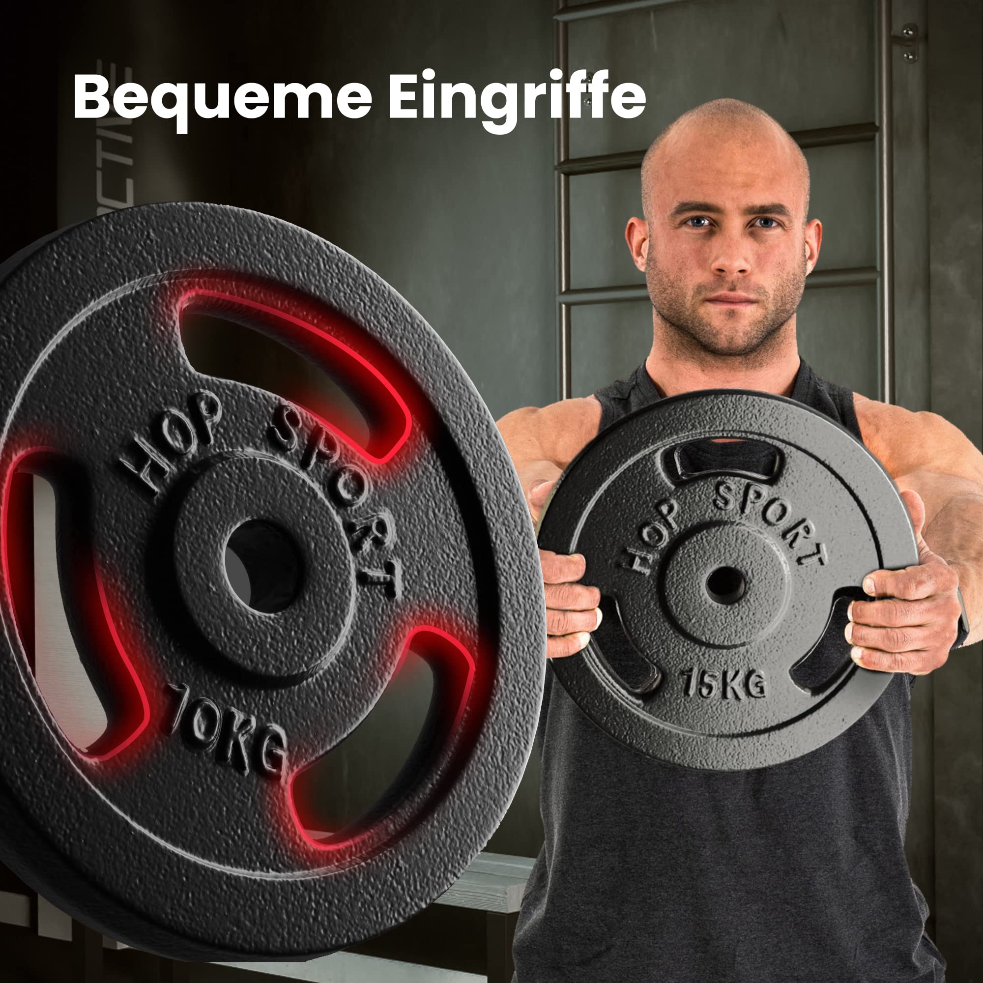 Hop-Sport Guss Hantelset mit Langhantelstange, Kurzhantelstangen und Gewichten, 1x Langhantel, 2x Kurzhantel, Set 39kg 59kg oder 79kg zur Auswahl (79kg)