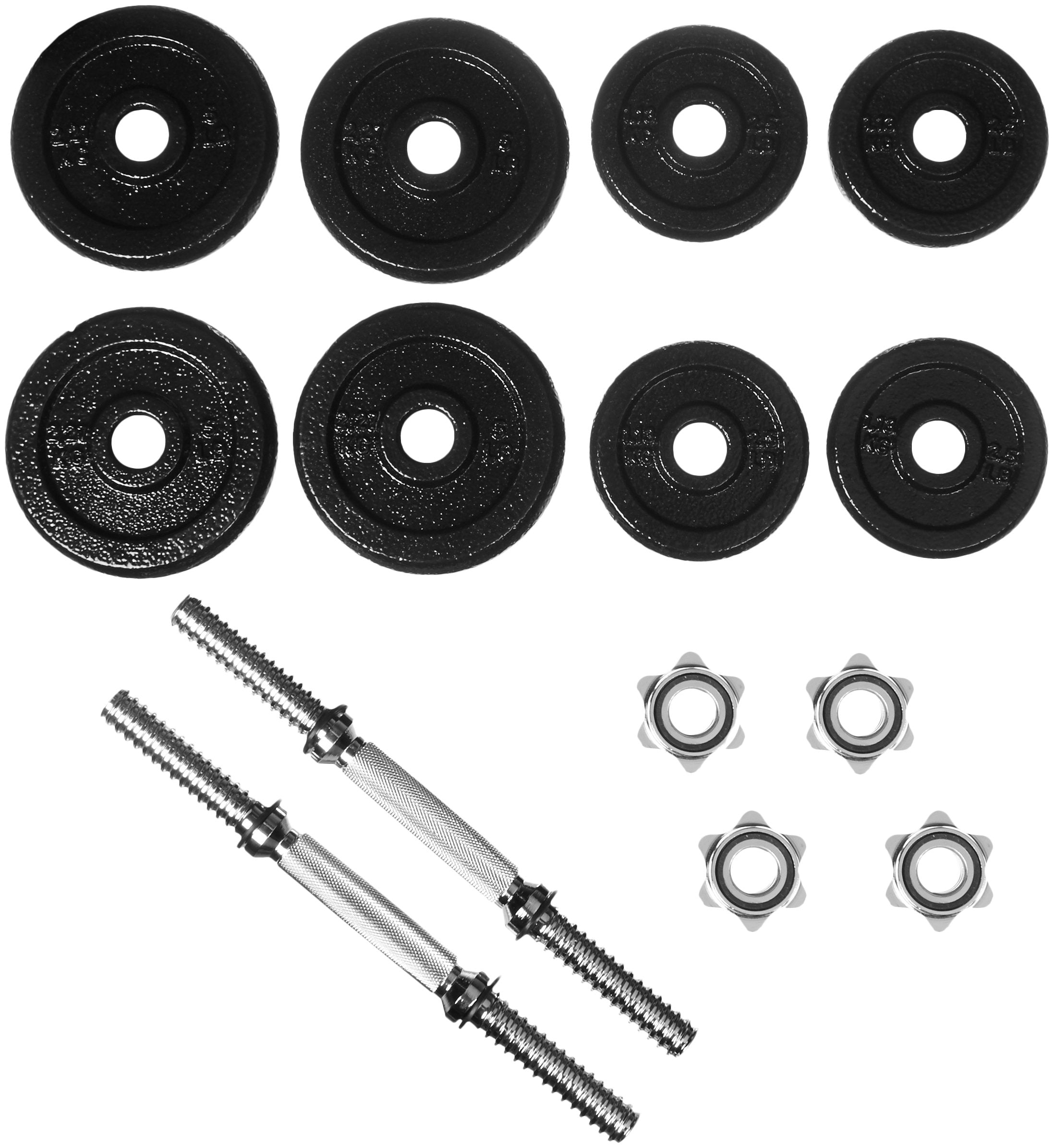 Amazon Basics – Gewichthebe-Set mit Hanteln und Gewichten, individuell konfigurierbar, mit Koffer, 17.2 kg (38 lbs), Schwarz